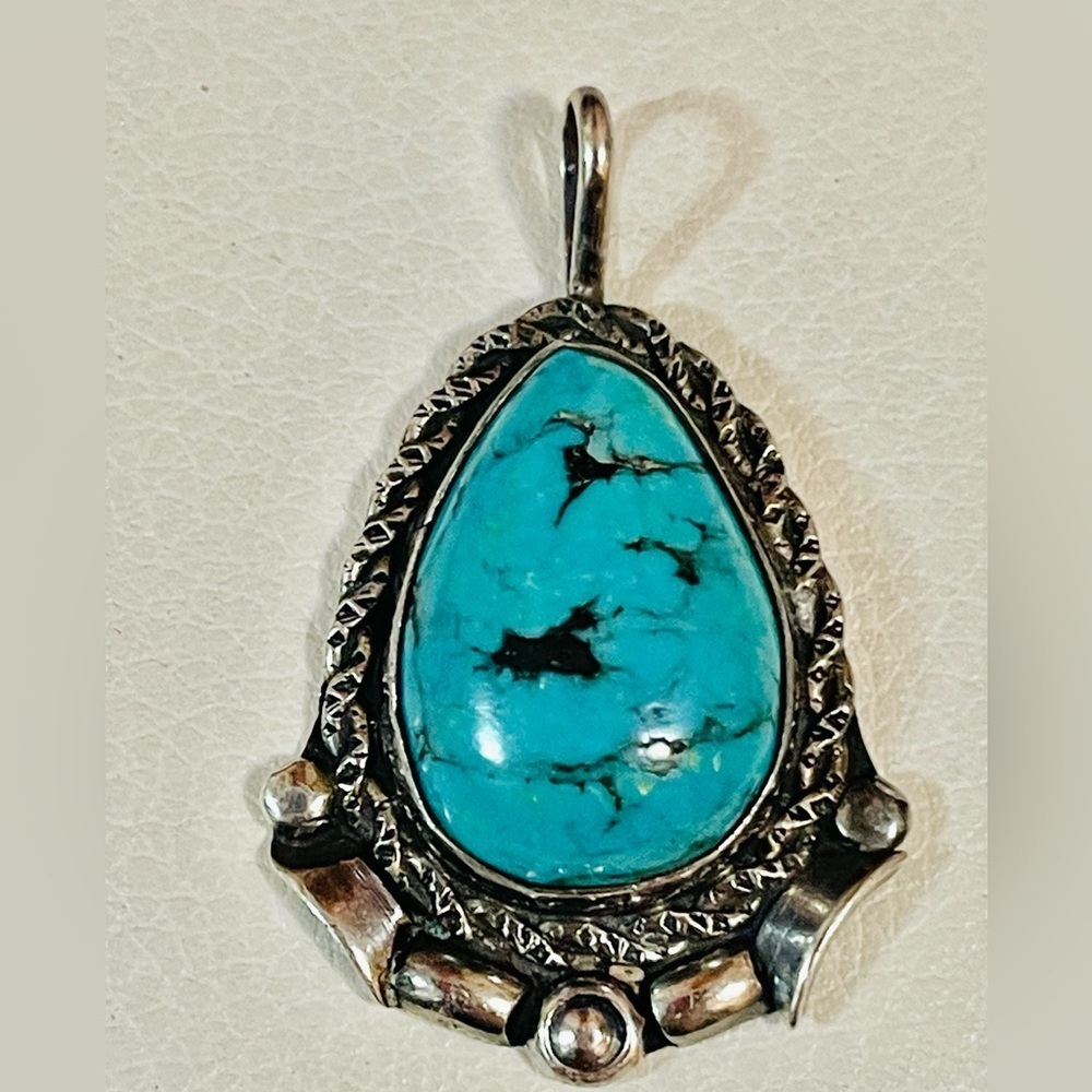 VTG Native American Navajo Sterling Silver Turquoise Pendant